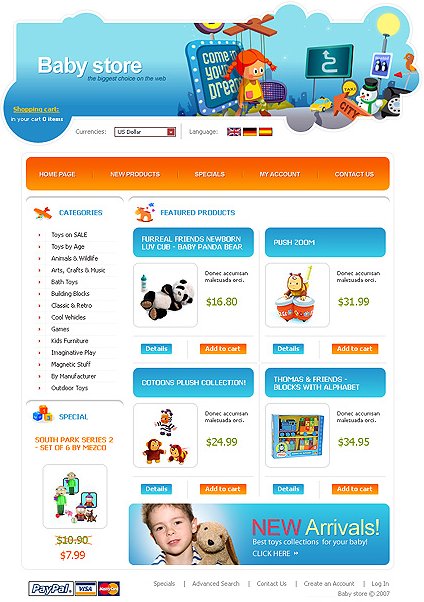 Example of a Baby store e-commerce template