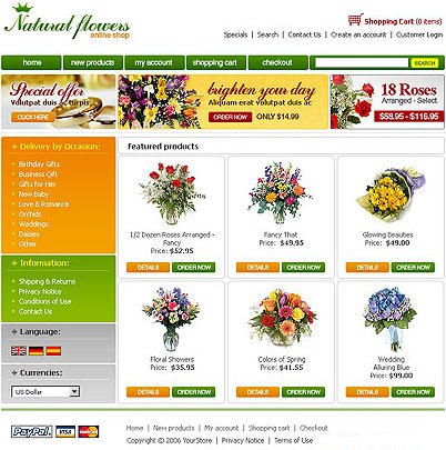Example of a Flowers e-commerce template