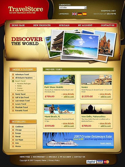 Example of a Travel store template