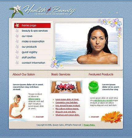 Example of a Health & Beauty template