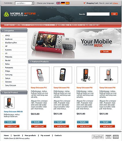 Example of a Mobile store template